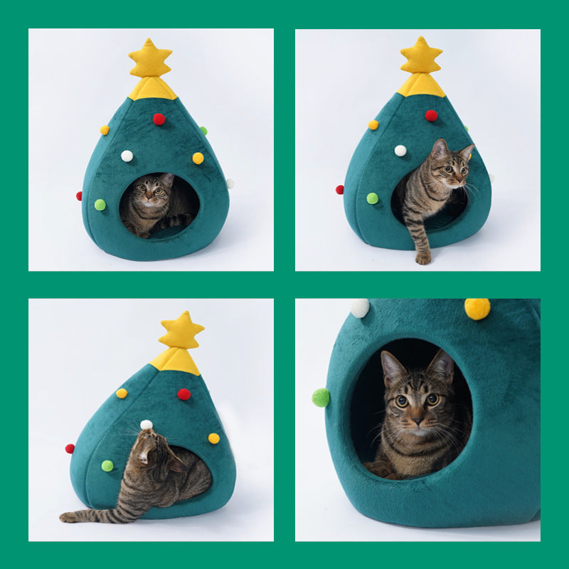 Christmas Tree Suede Cat House