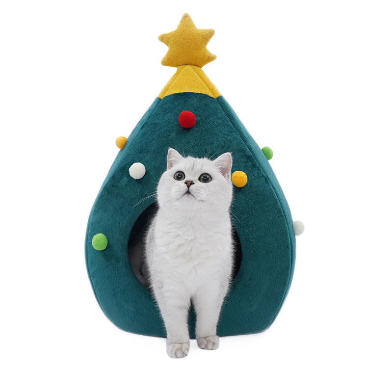 Christmas Tree Suede Cat House