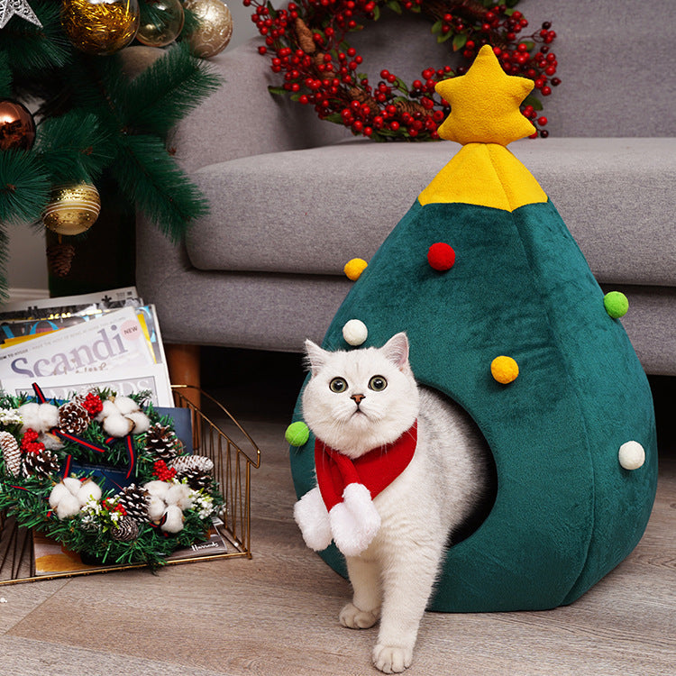 Christmas Tree Suede Cat House