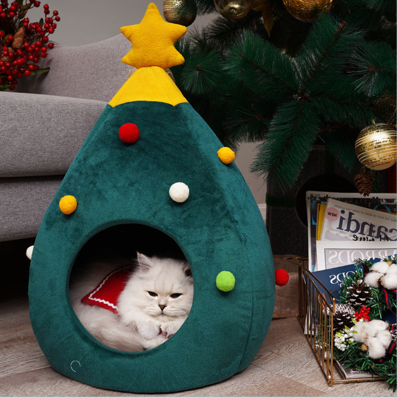 Christmas Tree Suede Cat House